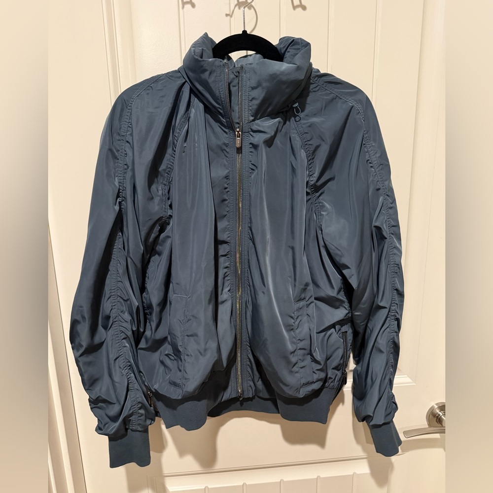 Athleta Jetset Slate Blue Bomber Jacket - Medium, TALL